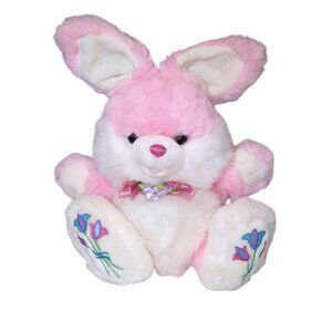 Vintage TB Toy Trading Pink Easter Bunny Rabbit Hoppy Hopster Tulips Plush 15"